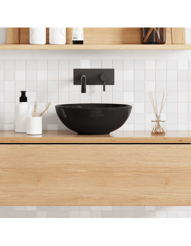 Lavandino Ø28x10 cm in Ceramica Nero Lucido
