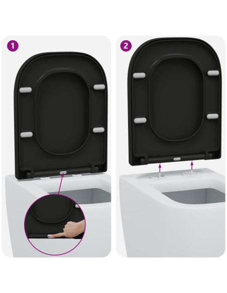Sedile per WC con Rilascio Rapido e Chiusura Morbida in Duroplast Nero