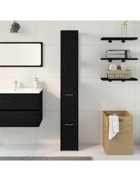 Armadio da bagno  Nero Rovere 25x25x170 cm in legno ingegnerizzato