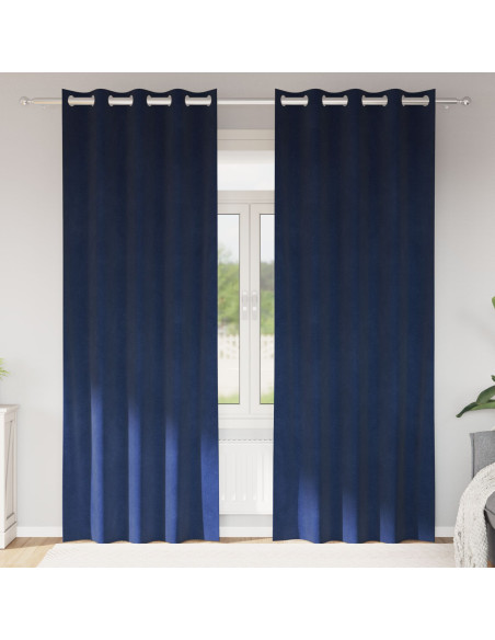 Tende Oscuranti  con Occhielli 2 pz Blu Scuro in Velluto