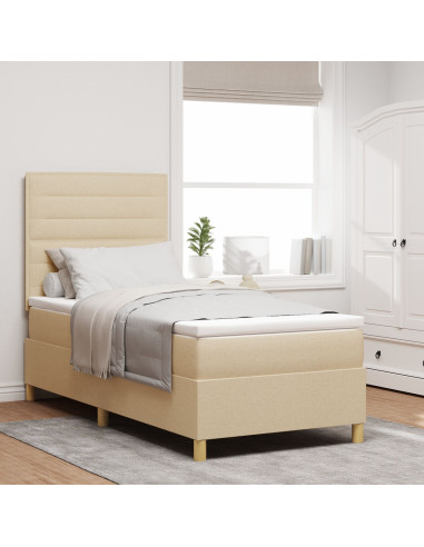 Letto a Sorgente LED con materasso Crema 100 x 200 cm Tessuto