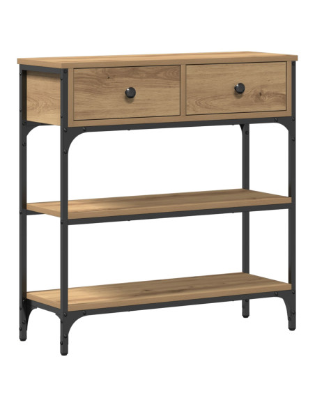 Tavolino Console Rovere Artigianale 72,5x25x75 cm Legno Ingegnerizzato & Acciaio