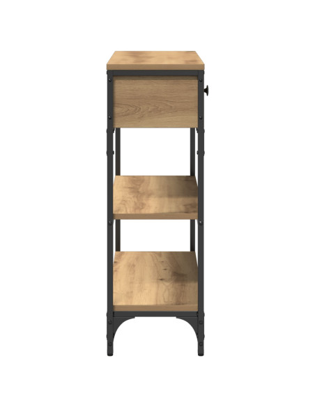 Tavolino Console Rovere Artigianale 72,5x25x75 cm Legno Ingegnerizzato & Acciaio