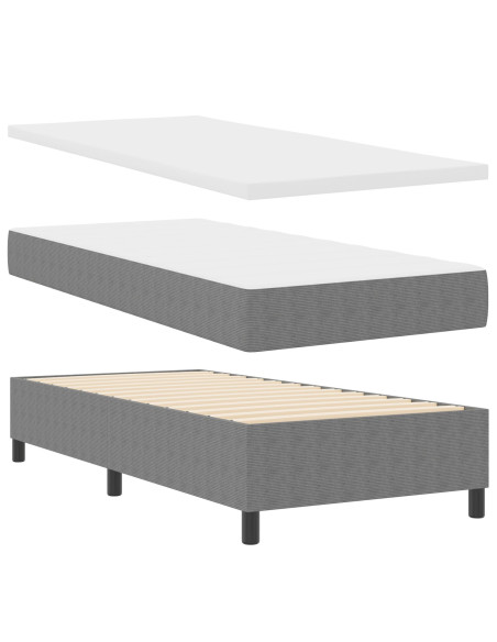 Letto con Rete a Molla e Materasso Grigio Chiaro 90x200 cm Tessuto a Coste