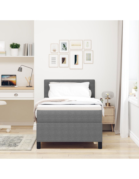 Letto con Rete a Molla e Materasso Grigio Chiaro 90x200 cm Tessuto a Coste