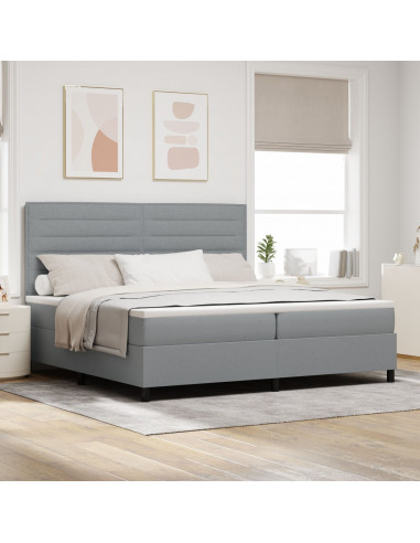 Letto con Box Spring  con Materasso & Luce LED Grigio 200x200 cm Tessuto