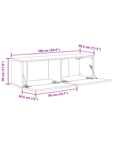 Mobile TV 2 pcs Nero 100 x 30 x 30 cm Legno multistrato