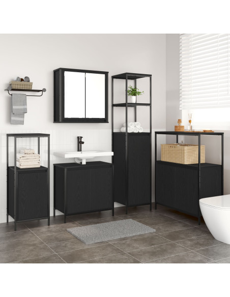 Set di mobili per il bagno 5 pcs Rovere Nero Legno multistrato