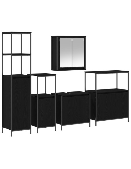 Set di mobili da bagno 5 pezzi in legno ingegnerizzato rovere nero
