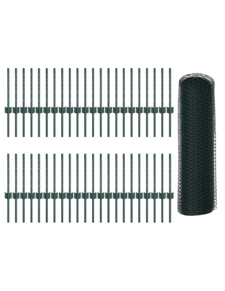 Posti per Recinzione  11 pcs U-Channel Verde 40 cm Acciaio, Recinzione Esagonale Verde 0.4x100 m Acciaio