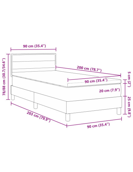 Letto con Box Spring e Materasso Marrone Scuro 90x200 cm in Tessuto