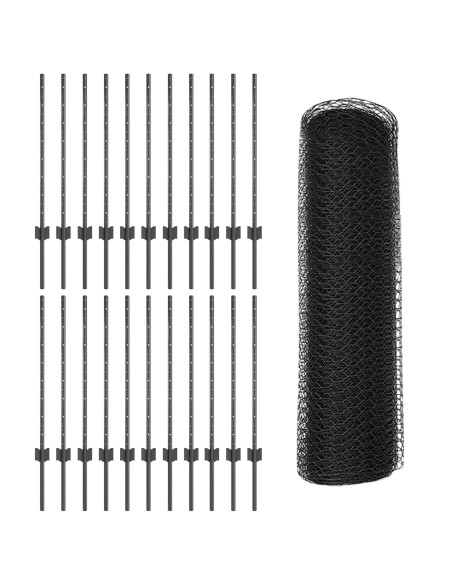 Pali di Recinzione  11 pz U-Channel Grigio 80 cm Acciaio, Recinto Esagonale  Grigio 0.8x50 m Acciaio