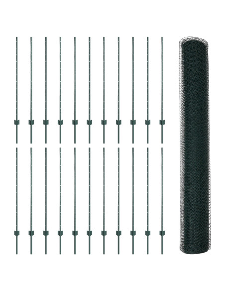 Pali per Recinzione  11 pz Verde 120 cm Acciaio, Recinzione Esagonale  Verde 1.2x50 m Acciaio
