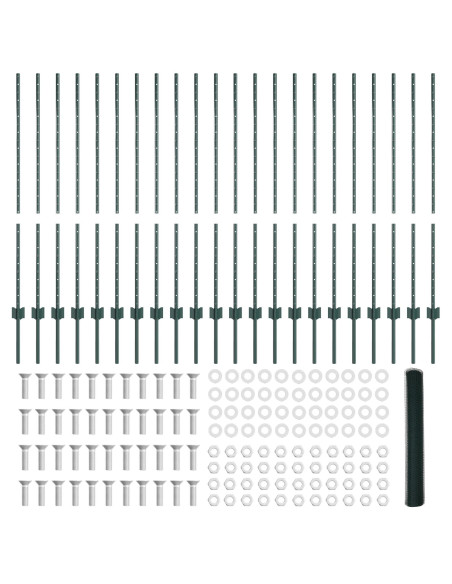 Pali per Recinzione  11 pz Verde 120 cm Acciaio, Recinzione Esagonale  Verde 1.2x50 m Acciaio