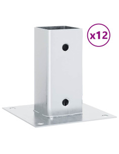 Basi per Pali Quadrate 12 pz Argento 61x61 mm Acciaio Zincato 2