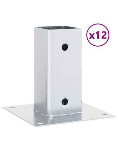 Basi per Pali Quadrate 12 pz Argento 61x61 mm Acciaio Zincato