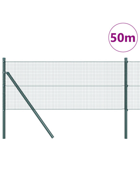 Recinzione in Rete Saldata  con 13 Pali Verde 0.4x50 m Acciaio