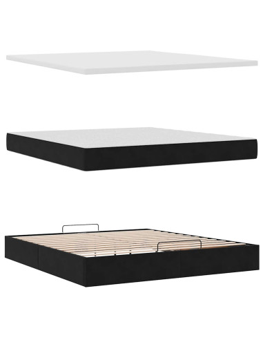 Struttura Letto Pouf con Materasso Nero 160x200 cm in Velluto