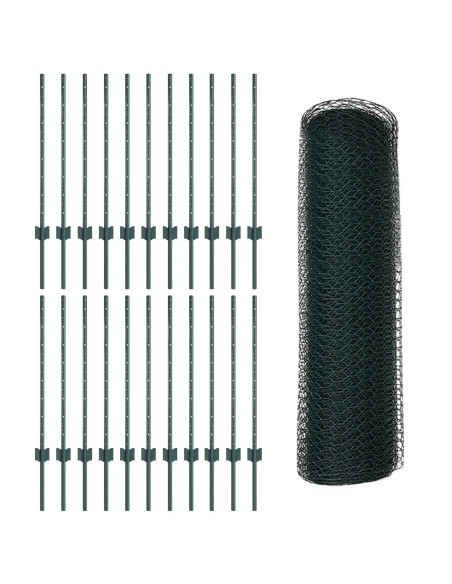 Pali di Recinzione  11 pz U-Channel Verde 80 cm Acciaio, Recinzione Esagonale  Verde 0.8x50 m Acciaio