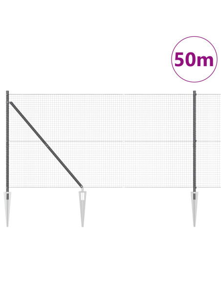 Recinzione a Rete Saldato  con 13 Picchetti Grigia 1.4x50 m Acciaio