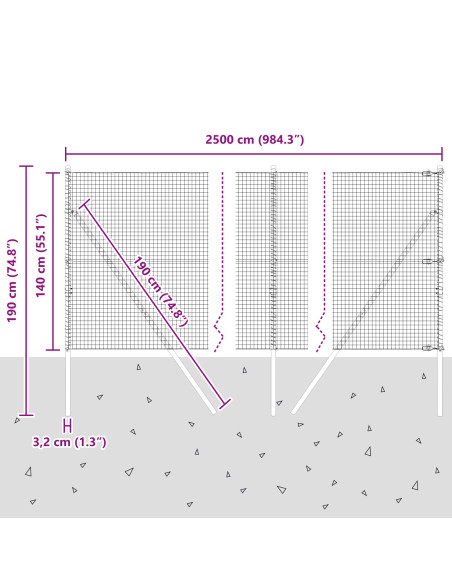 Recinzione in filo saldato  con 13 pali 1,4x25 m Acciaio galvanizzato