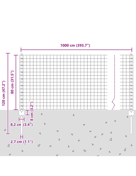 Recinzione Euro  con 5 Pali a U Verde 0.8x10 m Acciaio