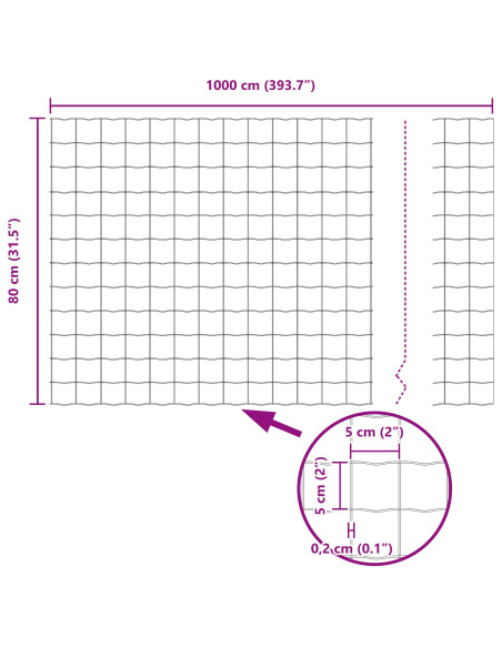 Recinzione Euro  con 5 Pali a U Verde 0.8x10 m Acciaio