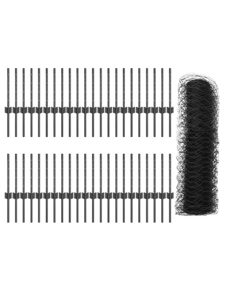 Pali per Recinzione  11 pz U-Channel Grigio 40 cm Acciaio, Recinzione Esagonale  Grigia 0.4x100 m Acciaio
