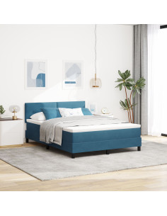 Letto a molle con materasso Blu Scuro 160 x 200 cm Velluto