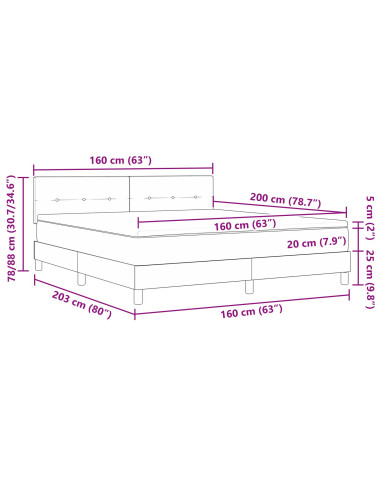 Letto a molle con materasso Grigio chiaro 160 x 200 cm Velluto
