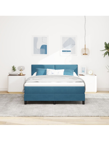 Letto a molle con materasso Blu Scuro 160 x 200 cm Velluto