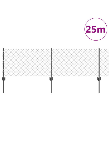 Recinzione in Rete Saldato  con 11 Pali U Grigio 0.4x25 m Acciaio