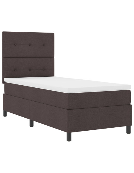 Letto a Molle con Materasso Marrone Scuro 90x200 cm in Tessuto