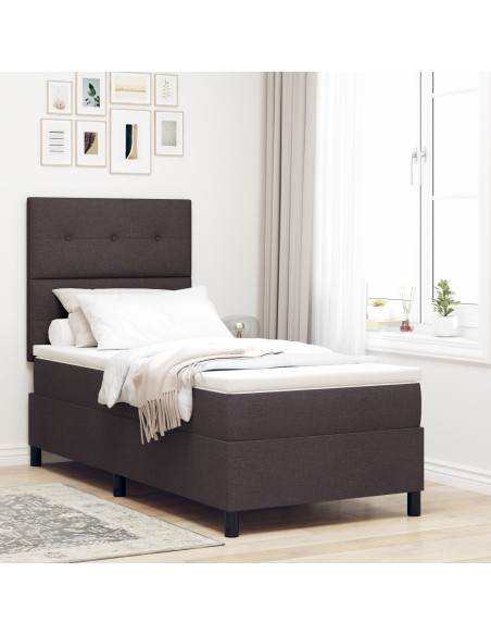 Letto a Molle con Materasso Marrone Scuro 90x200 cm in Tessuto