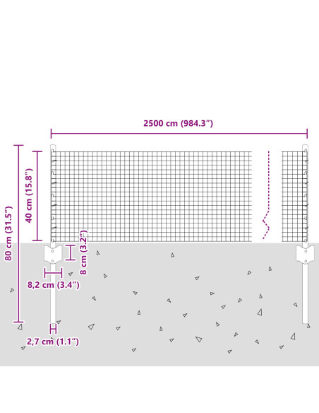 Recinzione in Rete Saldato  con 11 Pali U Grigio 0.4x25 m Acciaio