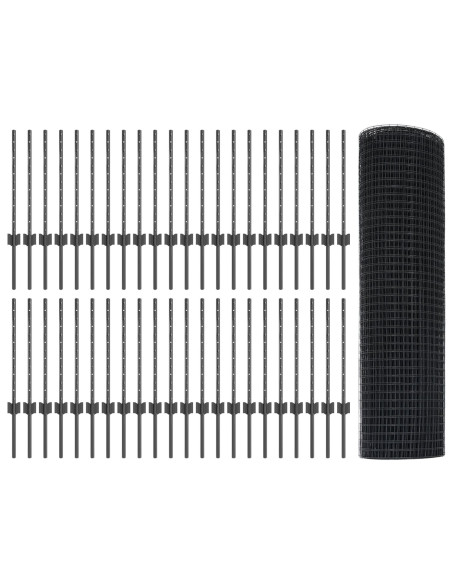 Recinzione con Posto Grigio 0,6 x 100 m Acciaio e PVC