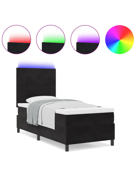 Letto a Sorgente LED con materasso Nero 90 x 200 cm Tessuto