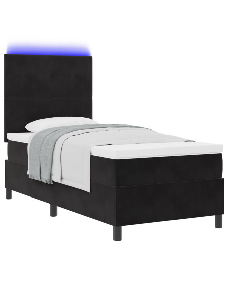 Letto a Molle con Materasso & LED Nero 90x200 cm in Velluto