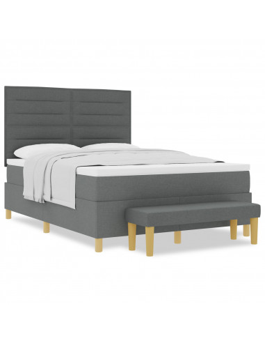 Letto con Box Spring con Materasso e Panca Grigio Scuro 140x200 cm Tessuto