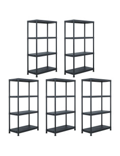 Scaffali 5 pz 60x30x138 cm Nero in Plastica 2
