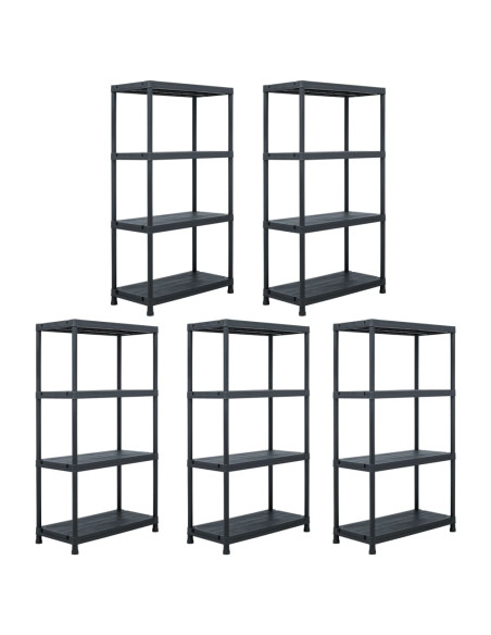 Scaffali 5 pz 60x30x138 cm Nero in Plastica
