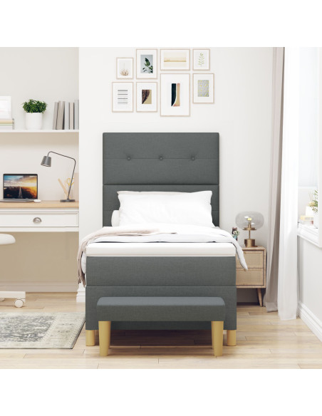Letto a Molle con Materasso & Panchina Grigio Scuro 100x200 cm Tessuto