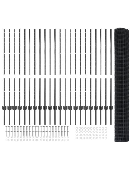 Recinzione con Posto Grigio 1,2 x 50 m Acciaio e PVC