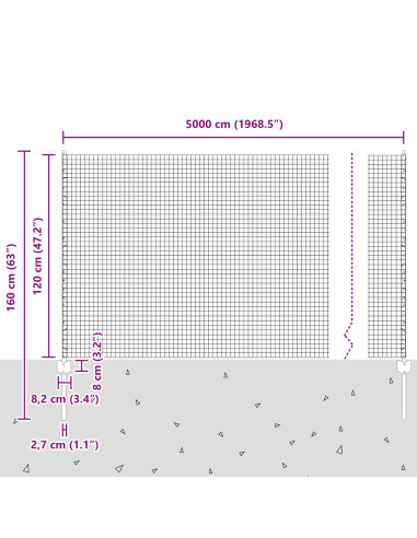 Recinzione con Posto Grigio 1,2 x 50 m Acciaio e PVC
