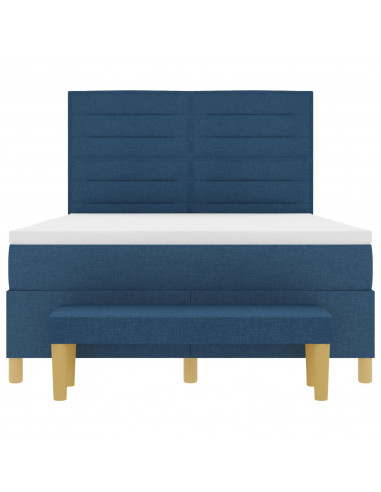 Letto a Box Spring con Materasso & Panchina Blu 140x190 cm Tessuto