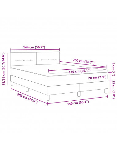 Letto a Molle  con Materasso Panna 140x200 cm Tessuto