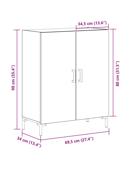 Credenza Nera Rovere 69,5x34x90 cm Legno ingegnerizzato
