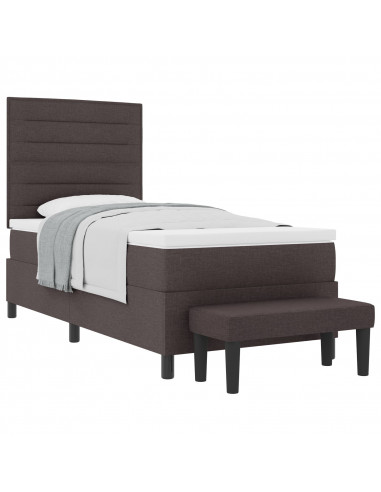 Letto a molle  con materasso e panca marrone scuro 100x200 cm Tessuto