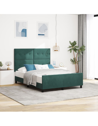 Letto a molle con testiera Verde Scuro 140 x 200 cm Velluto