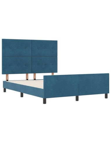 Letto a molle con testiera Blu Scuro 140 x 200 cm Velluto